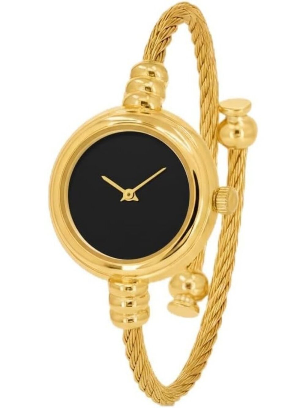 Women's Plain Black/Gold Round Analog Display Arabic Numbers Wire Bracelet Watch